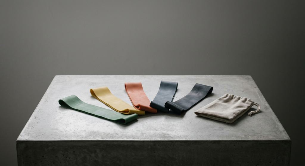 Five colour-coded resistance bands with carry pouch